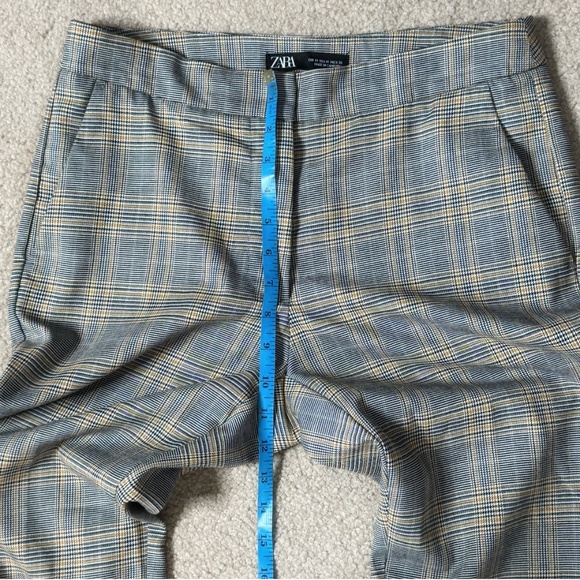 Zara Tartan Plaid Pants Trousers Ankle Length Black Pockets Straight Leg Size M - Picture 13 of 16